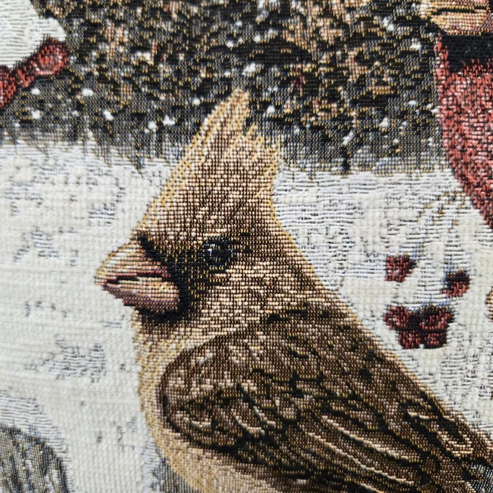 Kim Norlien Cardinal Pair Woven Tapestry Pillow Christmas Winter 10